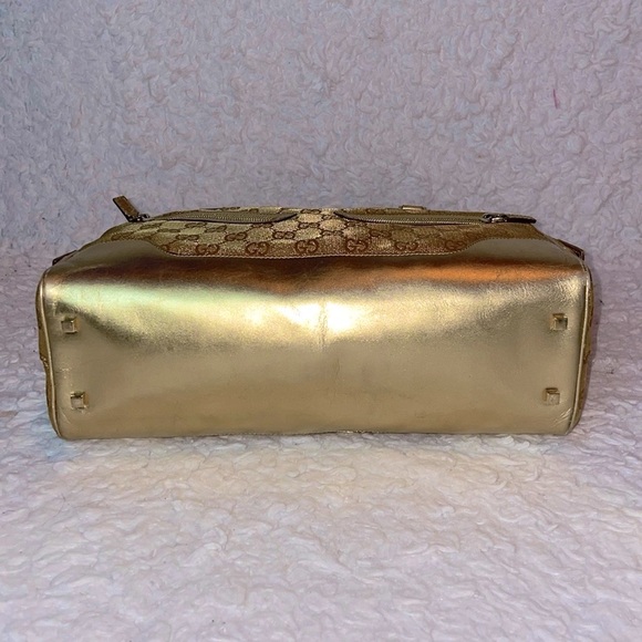 Gucci GG Guccissima Gold Metallic Leather & Canvas Vintage Shoulder Bag Purse - Picture 11 of 17